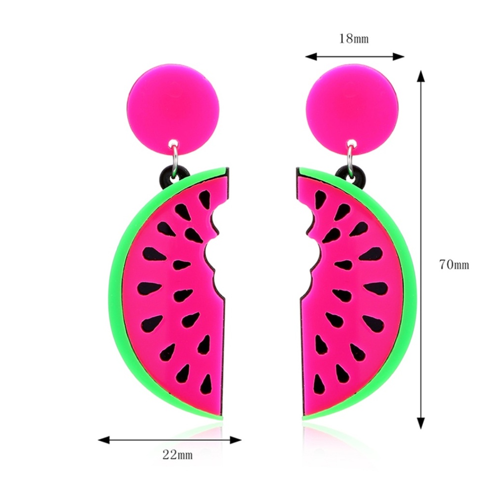 Watermelon Slice Acrylic Fruit Drop Post Earrings - Picture 5 of 7